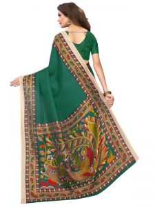 Sanedo Green Khadi Silk Printed Kalamkaari Sarees With Blouse