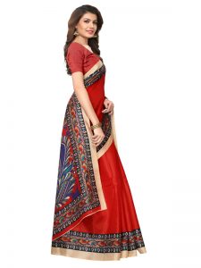 Sanedo Red Khadi Silk Printed Kalamkaari Sarees With Blouse