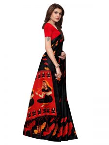 Shabri Black Khadi Silk Printed Kalamkaari Sarees With Blouse