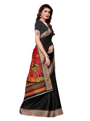 Siddhi Black Khadi Silk Printed Kalamkaari Sarees With Blouse