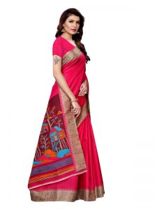 Siddhi Pink Khadi Silk Printed Kalamkaari Sarees With Blouse