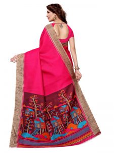 Siddhi Pink Khadi Silk Printed Kalamkaari Sarees With Blouse