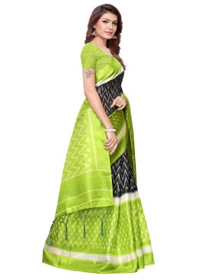 Snap Mehendi Khadi Silk Printed Kalamkaari Sarees With Blouse