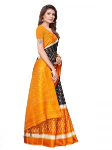 Snap Mustard Khadi Silk Printed Kalamkaari Sarees With Blouse