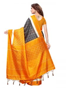 Snap Mustard Khadi Silk Printed Kalamkaari Sarees With Blouse