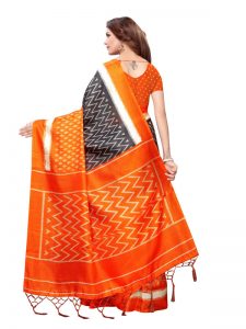 Snap Orange Khadi Silk Printed Kalamkaari Sarees With Blouse