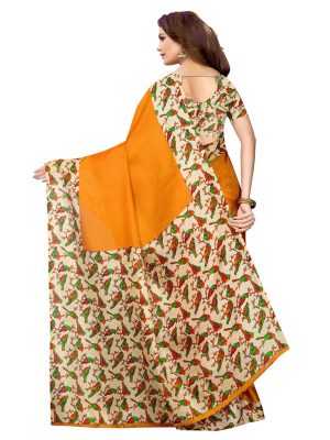 Sparrow Mustard Khadi Silk Printed Kalamkaari Sarees With Blouse