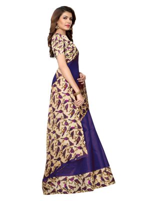 Sparrow Navy Khadi Silk Printed Kalamkaari Sarees With Blouse