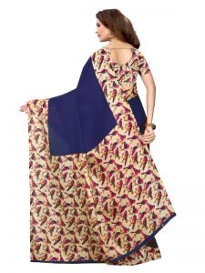 Sparrow Navy Khadi Silk Printed Kalamkaari Sarees With Blouse