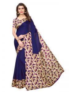 Sparrow Navy Khadi Silk Printed Kalamkaari Sarees With Blouse