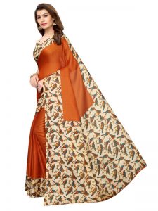 Sparrow Orange Khadi Silk Printed Kalamkaari Sarees With Blouse