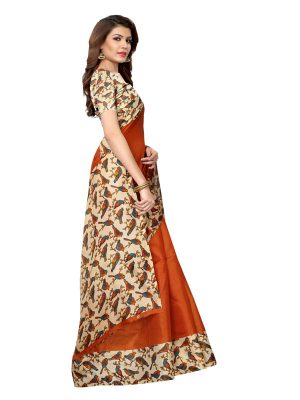 Sparrow Orange Khadi Silk Printed Kalamkaari Sarees With Blouse