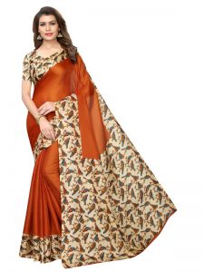 Sparrow Orange Khadi Silk Printed Kalamkaari Sarees With Blouse