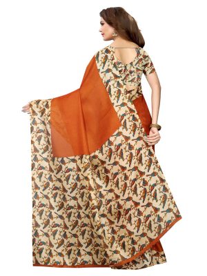 Sparrow Orange Khadi Silk Printed Kalamkaari Sarees With Blouse