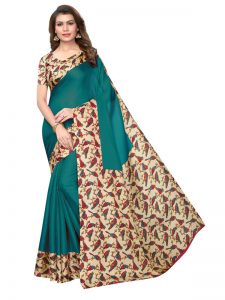 Sparrow Rama Khadi Silk Printed Kalamkaari Sarees With Blouse