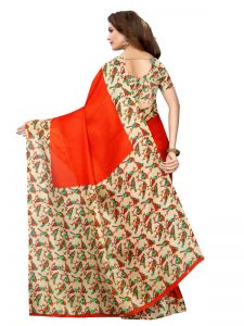 Sparrow Red Khadi Silk Printed Kalamkaari Sarees With Blouse