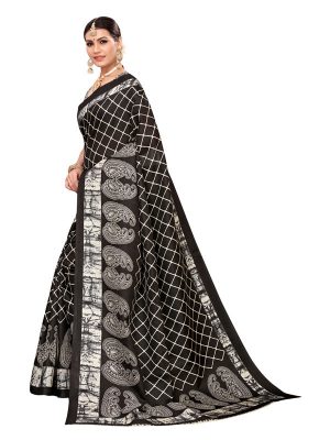 Suzuki Black Khadi Silk Printed Kalamkaari Sarees With Blouse