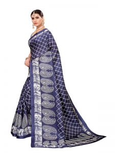 Suzuki Navy Khadi Silk Printed Kalamkaari Sarees With Blouse