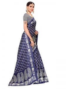 Suzuki Navy Khadi Silk Printed Kalamkaari Sarees With Blouse