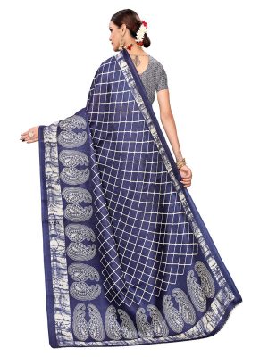 Suzuki Navy Khadi Silk Printed Kalamkaari Sarees With Blouse