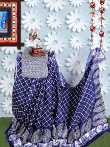 Suzuki Navy Khadi Silk Printed Kalamkaari Sarees With Blouse