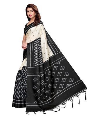 Tweet Black Khadi Silk Printed Kalamkaari Sarees With Blouse