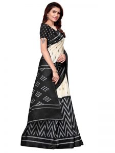 Tweet Black Khadi Silk Printed Kalamkaari Sarees With Blouse