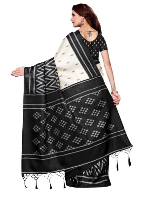 Tweet Black Khadi Silk Printed Kalamkaari Sarees With Blouse