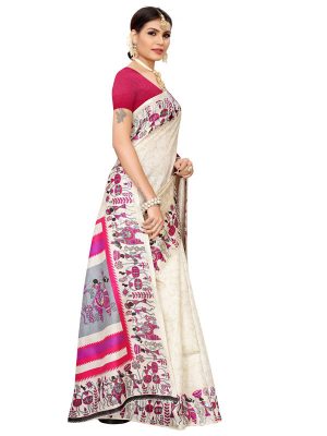 Vivo Pink Khadi Silk Printed Kalamkaari Sarees With Blouse