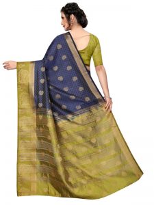 Haathi Butta Navy Green Tussar Silk Weaving Kanjivaram Sarees With Blouse