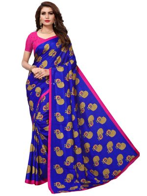 Gopala Blue Printed Maalgudi Sarees With Blouse