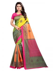 4 Square Pink Printed Mysore Art Silk Kanjivaram Sarees With Blouse