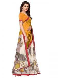 Apple Mustard Printed Mysore Art Silk Kanjivaram Sarees With Blouse