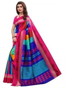 Avni Pink Printed Mysore Art Silk Kanjivaram Sarees With Blouse