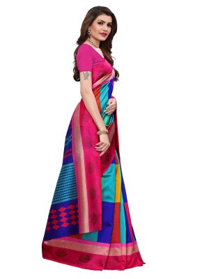 Avni Pink Printed Mysore Art Silk Kanjivaram Sarees With Blouse