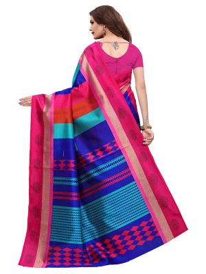 Avni Pink Printed Mysore Art Silk Kanjivaram Sarees With Blouse