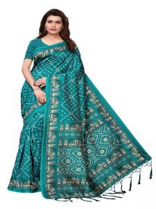 Bandhej Rama Printed Mysore Art Silk Kanjivaram Sarees With Blouse