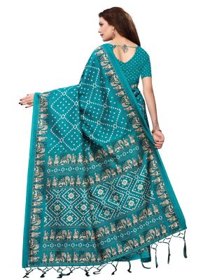 Bandhej Rama Printed Mysore Art Silk Kanjivaram Sarees With Blouse