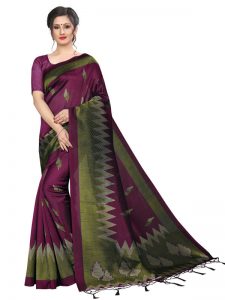 Bingo Wine Printed Mysore Art Silk Kanjivaram Sarees With Blouse