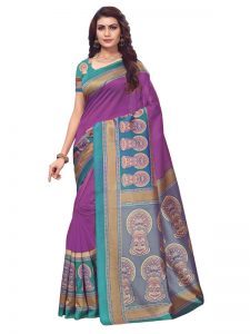 Dance Wine Printed Mysore Art Silk Kanjivaram Sarees With Blouse