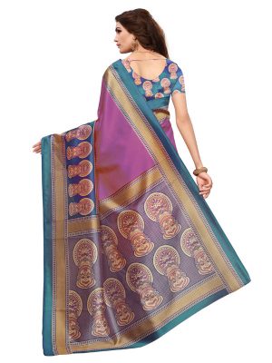 Dance Wine Printed Mysore Art Silk Kanjivaram Sarees With Blouse