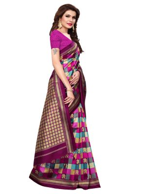 Elephanta Pink Printed Mysore Art Silk Kanjivaram Sarees With Blouse