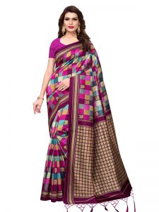 Elephanta Pink Printed Mysore Art Silk Kanjivaram Sarees With Blouse