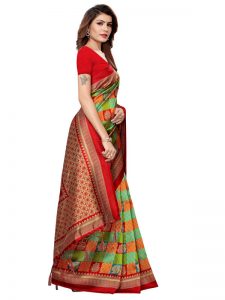 Gualabo Red Green Printed Mysore Art Silk Kanjivaram Sarees With Blouse