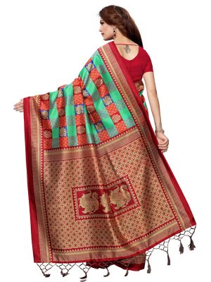 Gulabo Maroon Rama Printed Mysore Art Silk Kanjivaram Sarees With Blouse