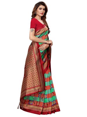 Gulabo Maroon Rama Printed Mysore Art Silk Kanjivaram Sarees With Blouse