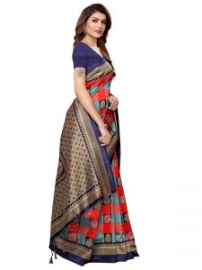 Gulabo Navy Red Printed Mysore Art Silk Kanjivaram Sarees With Blouse