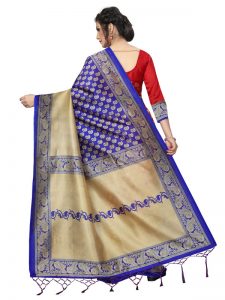 Hiphop Blue Red Printed Mysore Art Silk Kanjivaram Sarees With Blouse