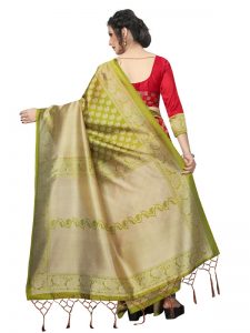 Hiphop Mehendi Red Printed Mysore Art Silk Kanjivaram Sarees With Blouse