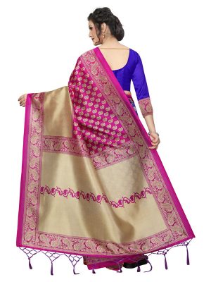 Hiphop Pink Blue Printed Mysore Art Silk Kanjivaram Sarees With Blouse